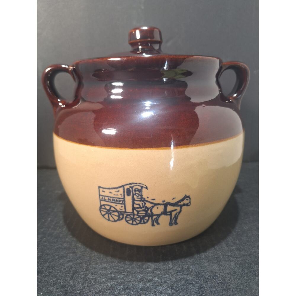 X-Large MidCentury Monmouth Covered Bean Pot Crock J.L. Kraft Wagon USA X-Clean!